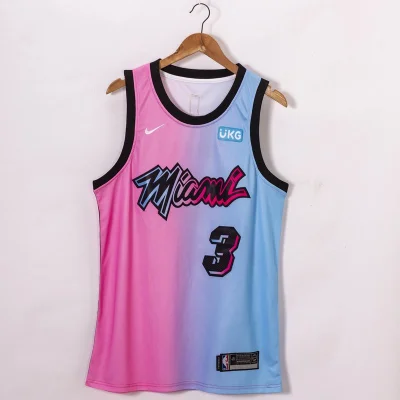 Баскетбольная Джерси Nike Miami Heat 20-21 №3 Dwyane Wade With Logo "Blue/Pink" фото № 3