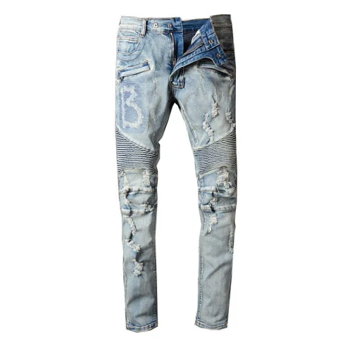 Джинсы Balmain Letter Logo Ripped Style "Blue"