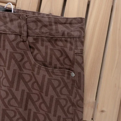 Джинсовые брюки Represent Repeated Logo Decoration "Brown" фото № 6