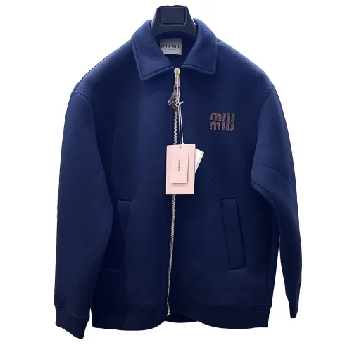 Бомбер Miu Miu Frontside Striped Brown Logo Miu MIu "Blue"