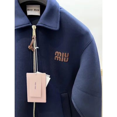 Бомбер Miu Miu Frontside Striped Brown Logo Miu MIu "Blue" фото № 4