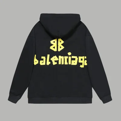 Худи Balenciaga With Yellow Text Logo On The Back - ZIP "Black" фото № 3