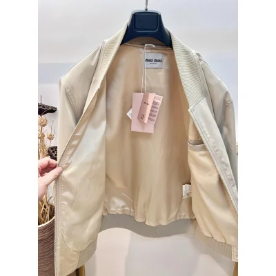 Куртка-бомбер Miu Miu Dark Blue Frontside Miu Miu Logo "Beige" фото № 6