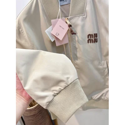 Куртка-бомбер Miu Miu Dark Blue Frontside Miu Miu Logo "Beige" фото № 4