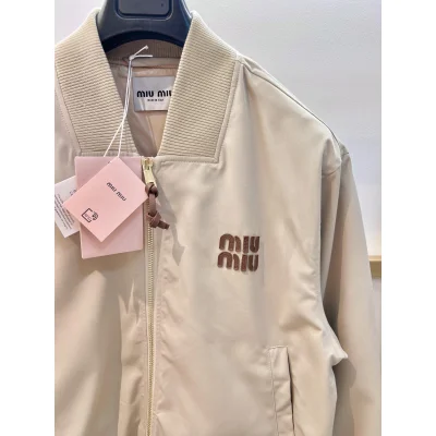 Куртка-бомбер Miu Miu Dark Blue Frontside Miu Miu Logo "Beige" фото № 3
