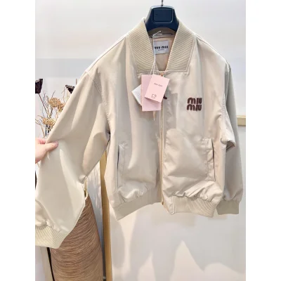 Куртка-бомбер Miu Miu Dark Blue Frontside Miu Miu Logo "Beige" фото № 2