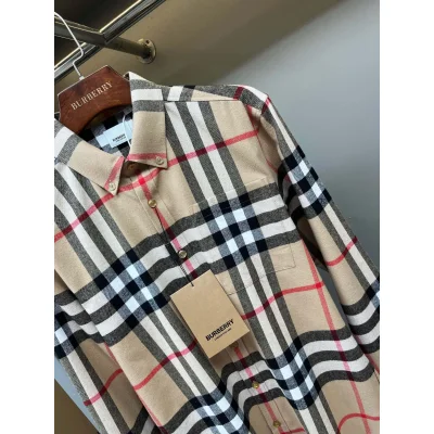 Рубашка Burberry Print Red And White And Black Lines "Beige" фото № 3
