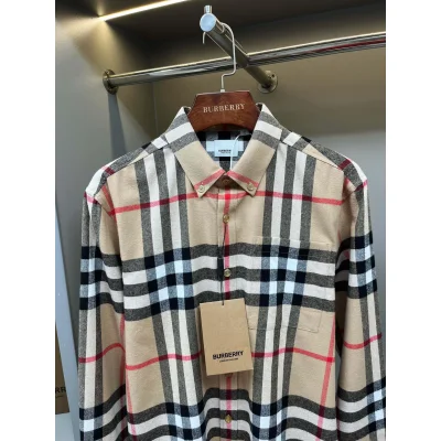 Рубашка Burberry Print Red And White And Black Lines "Beige" фото № 2