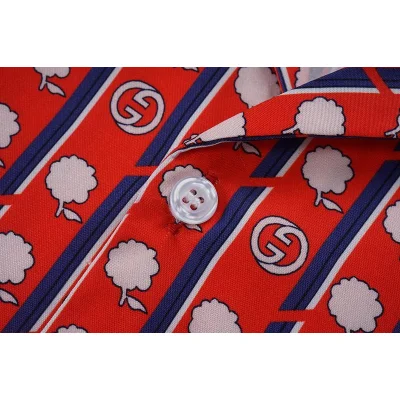 Рубашка Gucci Flowers And Vertical Stripes "Red" фото № 4