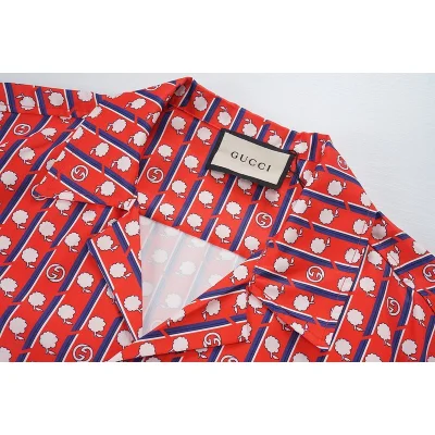 Рубашка Gucci Flowers And Vertical Stripes "Red" фото № 5