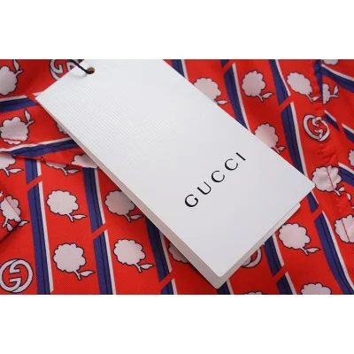 Рубашка Gucci Flowers And Vertical Stripes "Red" фото № 6