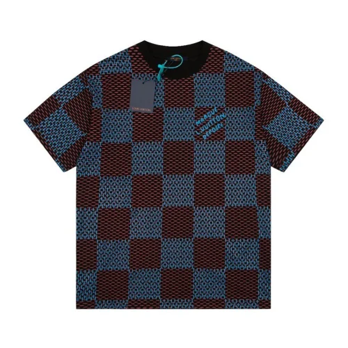 Футболка Louis Vuitton Chess Print And Text Logo "Blue/Brown"
