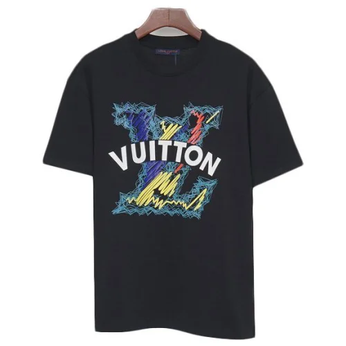 Футболка Louis Vuitton Inscription On Multicolor Logo Symbols "Black"