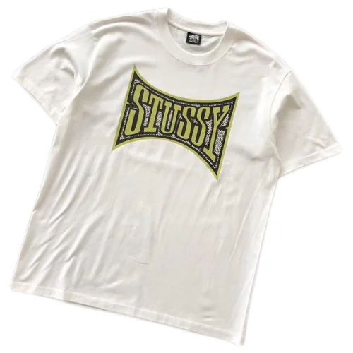 Футболка Stussy Logo Inside Rectangle With Concave Sides "White"