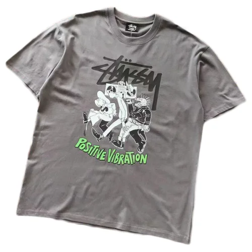 Футболка Stussy Colorful Inscription Positive Vibration "Gray"