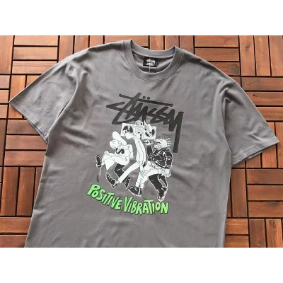 Футболка Stussy Colorful Inscription Positive Vibration "Gray" фото № 2