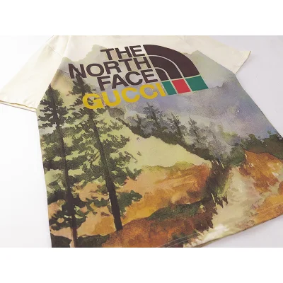 Футболка The North Face X Gucci With The Image Of Mountain Nature "Beige/Brown" фото № 6