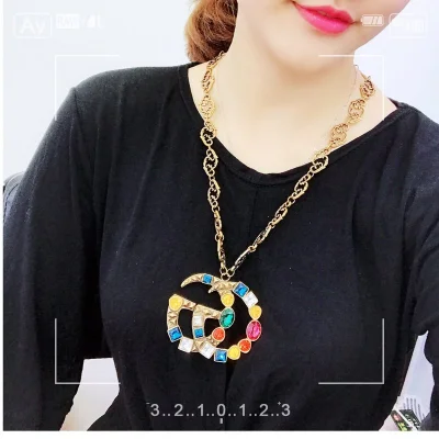 Подвеска Gucci Logo Letters Decorated By Multicolor Rhinestones "Gold" фото № 7