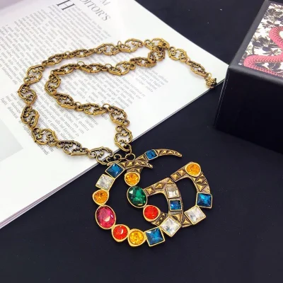 Подвеска Gucci Logo Letters Decorated By Multicolor Rhinestones "Gold" фото № 3