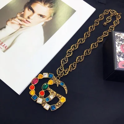 Подвеска Gucci Logo Letters Decorated By Multicolor Rhinestones "Gold" фото № 6