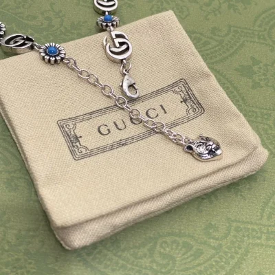 Ожерелье Gucci Logo And Flowers "Silver" фото № 6
