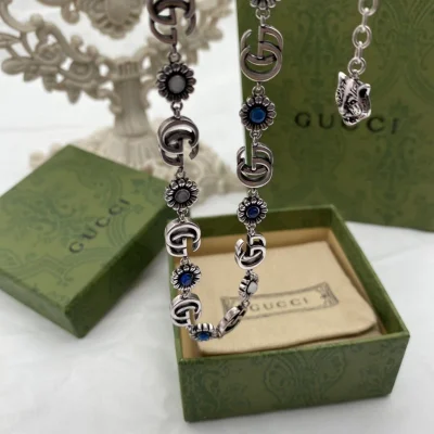 Ожерелье Gucci Logo And Flowers "Silver" фото № 3
