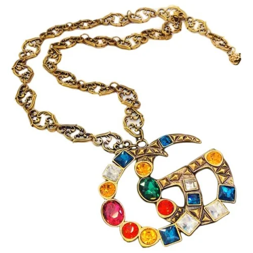 Подвеска Gucci Logo Letters Decorated By Multicolor Rhinestones "Gold"