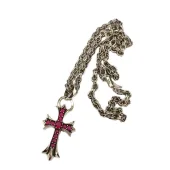 Подвеска Chrome Hearts Cross Decoration - Pink Rhinestones "Silver"