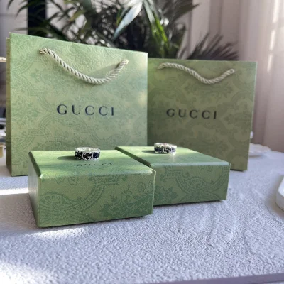 Кольцо Gucci Interlacing The Letters G "Silver/Black" фото № 3
