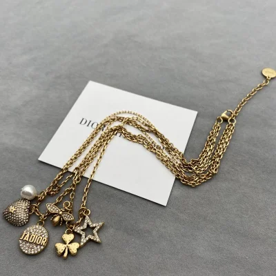 Ожерелье Dior Chain Details Decoration - Star And Flower "Gold" фото № 3