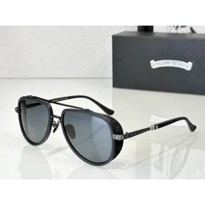 Солнцезащитные очки Chrome Hearts Lenses Connected By Top Line And Temples With Logo "Black" фото № 2