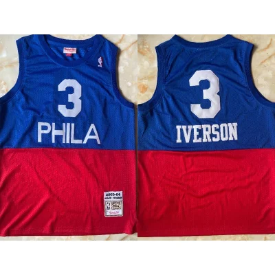 Баскетбольная Джерси Mitchell And Ness X NBA Philadelphia 76ers №3 Allen Iverson With Logo "Blue/Red" фото № 3