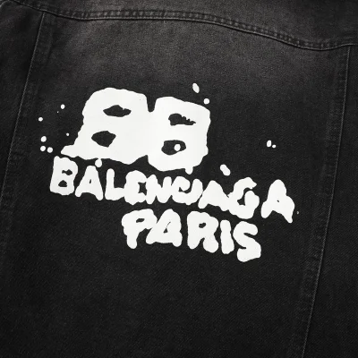 Джинсовая Куртка Balenciaga With White Text Logo "Black" фото № 4