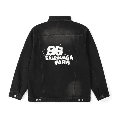 Джинсовая Куртка Balenciaga With White Text Logo "Black" фото № 8