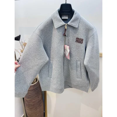 Бомбер Miu Miu Frontside Striped Brown Logo Miu MIu "Gray" фото № 2