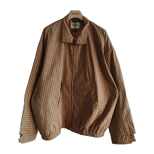 Куртка-бомбер Miu Miu Checked Print Light Brown Logo "Brown"