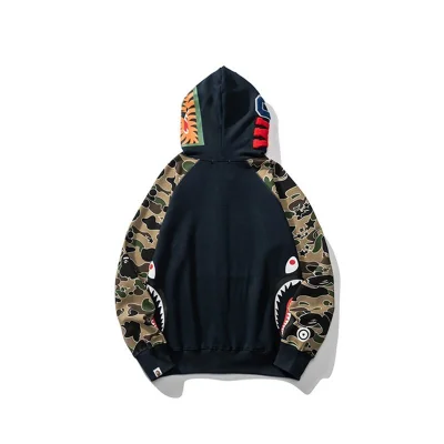 Худи A Bathing Ape Shark Hood And Pockets Camouflage Sleeves Zip "Black" фото № 2
