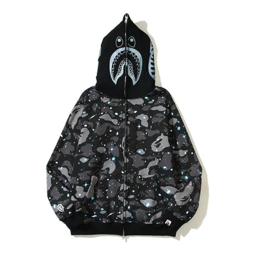 Худи A Bathing Ape Zip Camouflage Blue Spots Shark On Hood "Black"