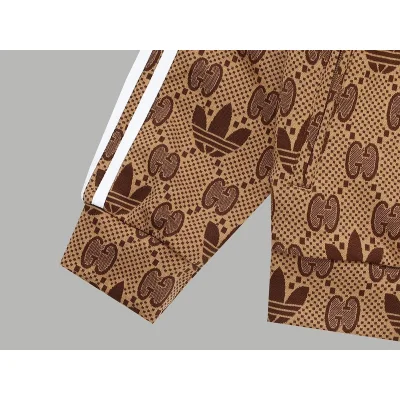 Олимпийка Gucci X Adidas With White Stripes On The Sleeves And Logos Print "Brown" фото № 2