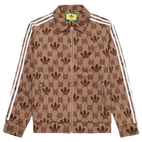 Олимпийка Gucci X Adidas With White Stripes On The Sleeves And Logos Print "Brown"