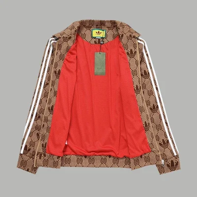 Олимпийка Gucci X Adidas With White Stripes On The Sleeves And Logos Print "Brown" фото № 9