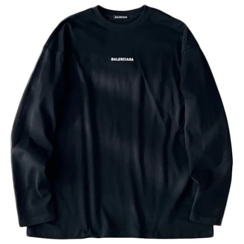 Лонгслив Balenciaga Small Front Logo And Big Back Logo By Center "Black"