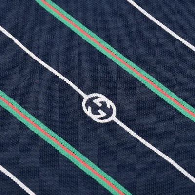 Поло Gucci Diagonal Stripes With Logo "Blue" фото № 2