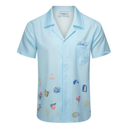 Рубашка Casablanca Marine Life Print And Front Pocket With Inscription "Blue"