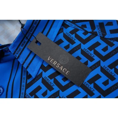 Рубашка Versace Repeating Logo And Stripes "Blue" фото № 7 Рубашка Versace Repeating Logo And Stripes "Blue" фото № 7