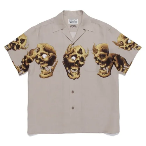 Рубашка Wacko Maria With Demon Skulls "Beige/Gray"