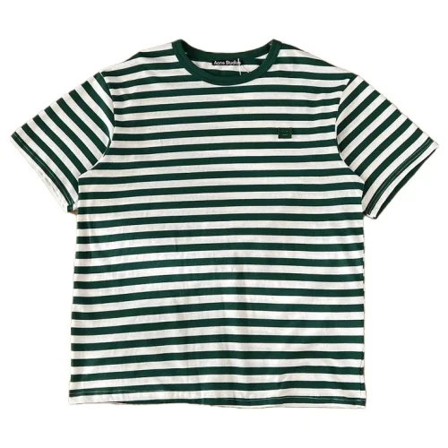 Футболка Acne Studios Striped With Logo "Green/White"