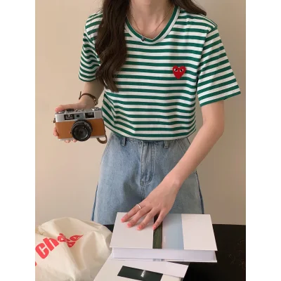 Футболка Comme des Garçons Play Striped Heart Eyes "Green" фото № 2