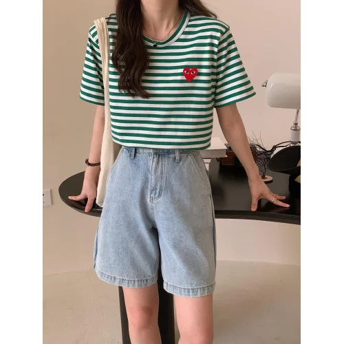 Футболка Comme des Garçons Play Striped Heart Eyes "Green"