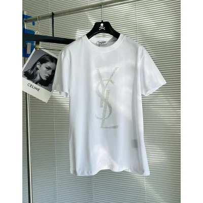 Футболка Saint Laurent With A Sequin Logo "White" фото № 2 Футболка Saint Laurent With A Sequin Logo "White" фото № 2